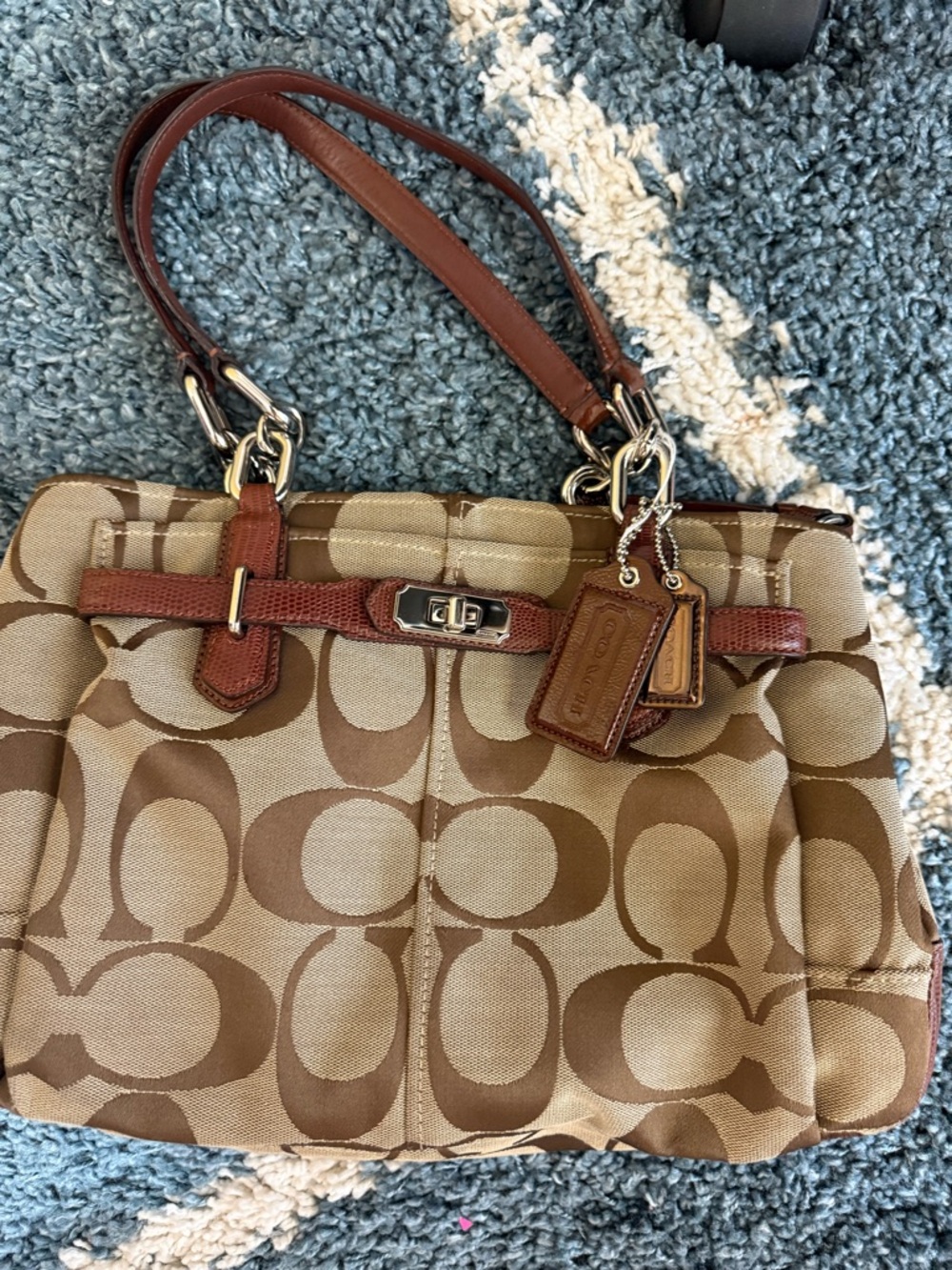 Vintage Coach Tan and Brown Signature Canvas Shoulder Bag